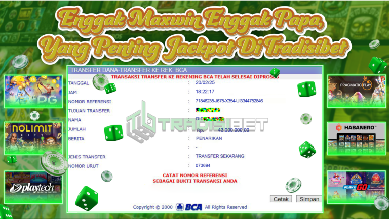Bukti JP SLOT TRADISIBET 20 Februari 2025 Rp 43.000.000,- LUNAS