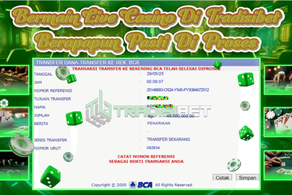 Bukti JP LIVE CASINO TRADISIBET 29 MEI 2025 Rp 45.000.000,- LUNAS